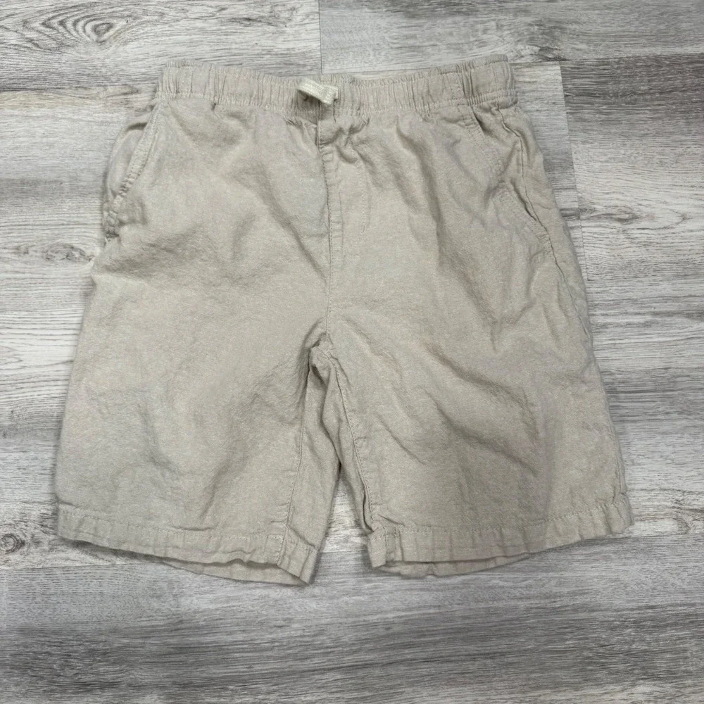 Old Navy Boys Relaxed Linen Blend Shorts Beige Tan Size XL 14-16 Elastic Waist